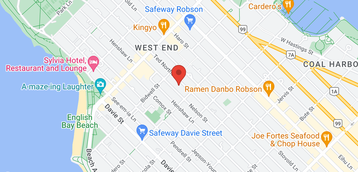 map of 418-1655 Nelson St, Vancouver, BC V6G 1M4, Canada